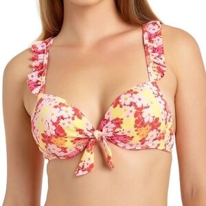NWT California Waves Multi Floral Print Ruffled Push-up Bikini Top Medium